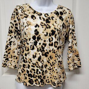 Karen Scott Animal Leopard Print Long Sleeve Pullover Knit Top - PSM (NWT)